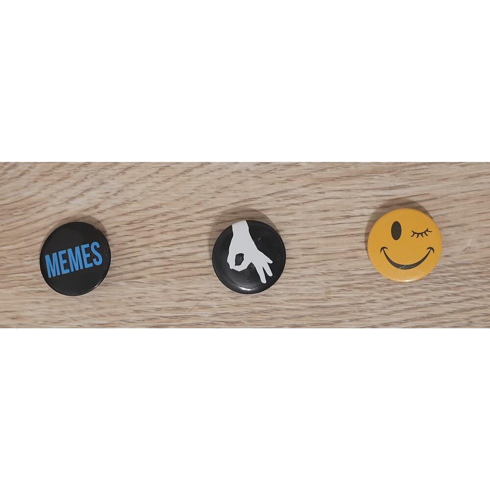 Lot Of 3 Mini Metal Pins Funny Memes Lol Collectibles Small Pre-owned